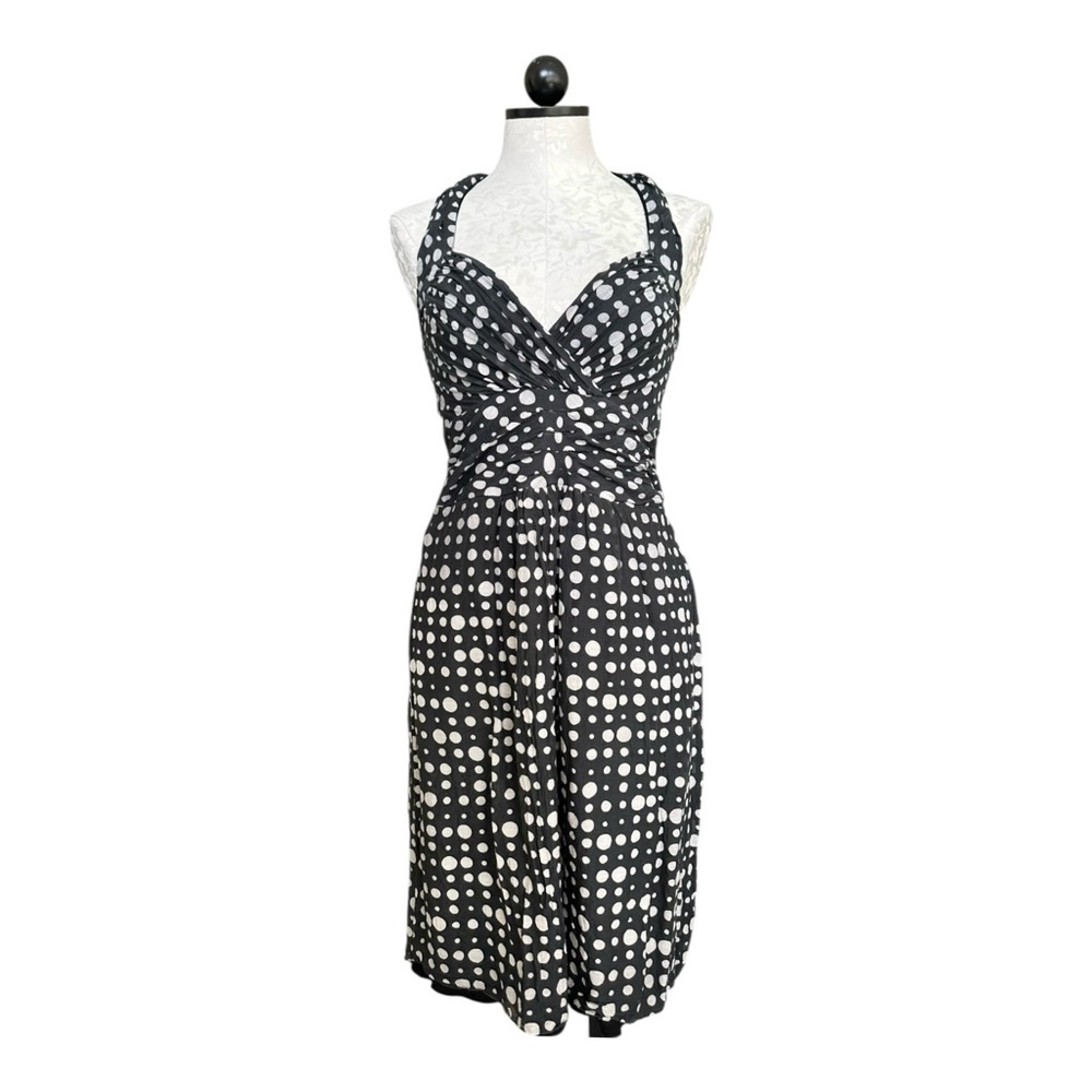 Maria Bianca Nero Silk Polka Dot Halter Dress Black White Lined Back Zip Size S